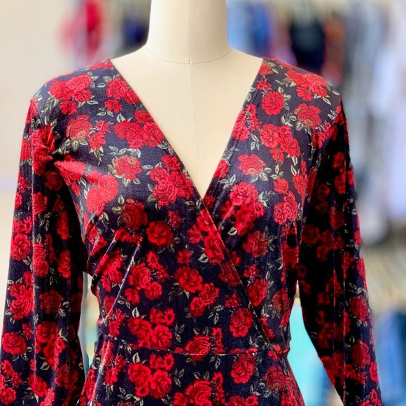 red and black velvet dress